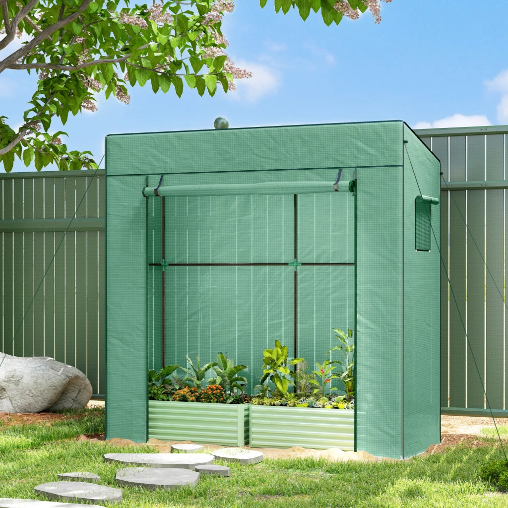 Serra da Giardino con 2 Finestre a Rete e Ingresso Avvolgibile ¨C Xylo ¨C PE e Acciaio 196x77x197 cm Verde