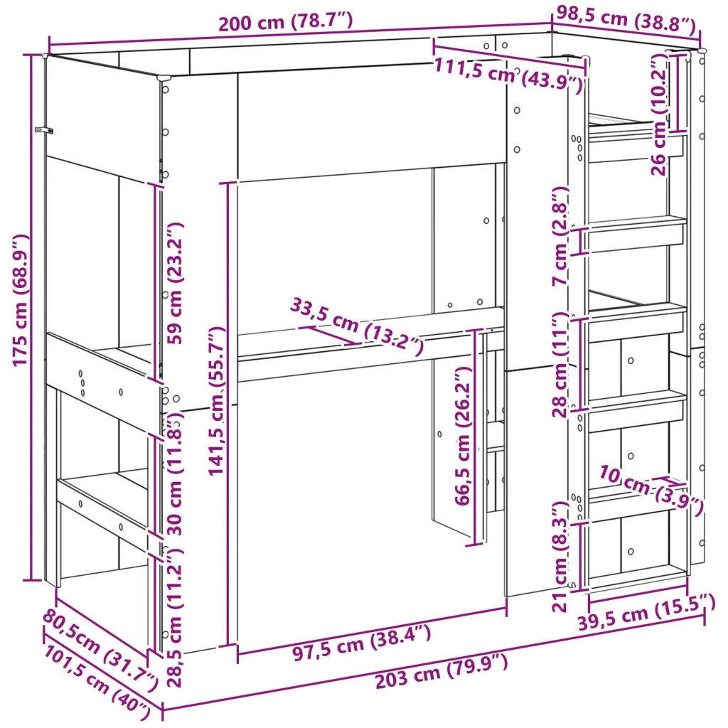 Struttura letto a castello con scrivania Legno vecchio 3410465