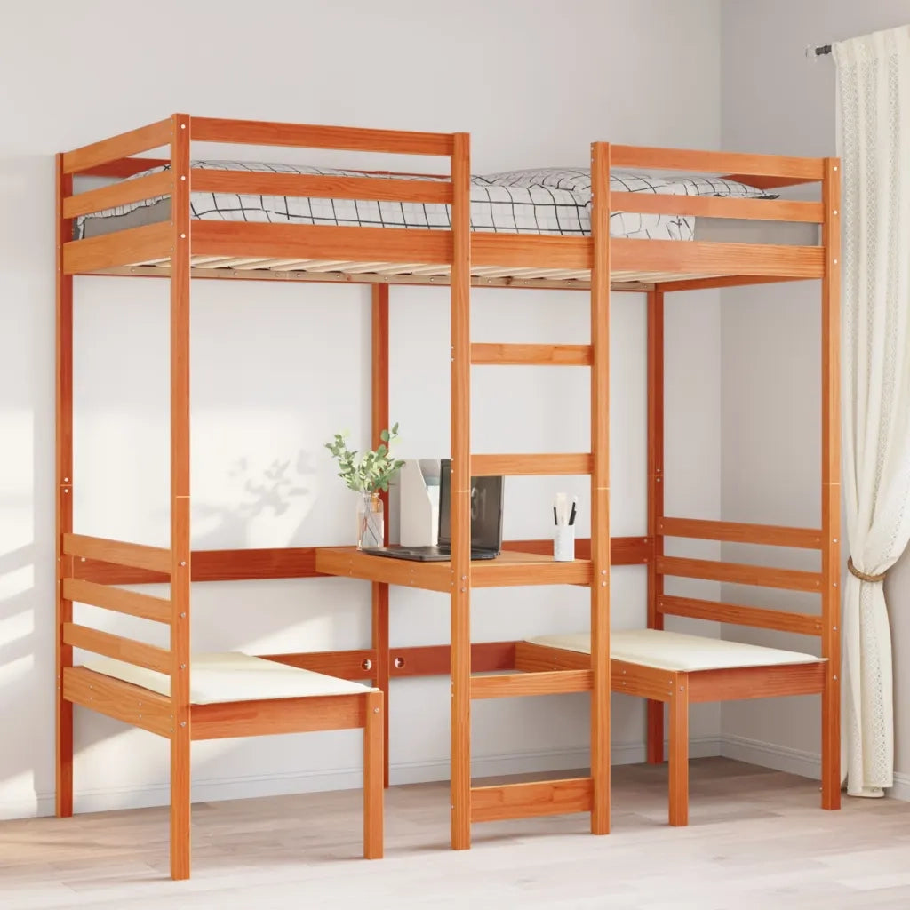 Giroletto Soppalco Scrivania e Sedie Marrone Cera 75x190cm Pino 3308564