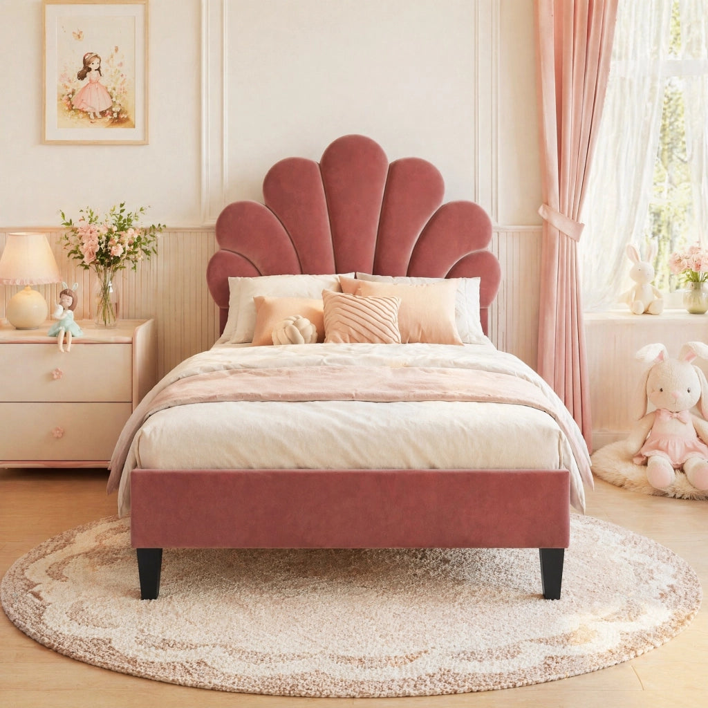 LETTO Imbottito 90x200 cm Velluto Rosso Fagiolo