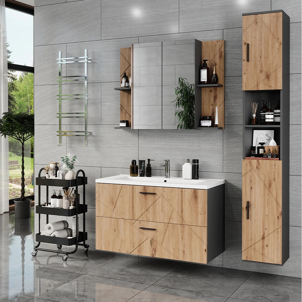 Vicco Set di mobili da bagno Antracite/Artisan 4 parti
