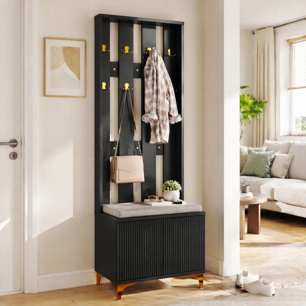 ARMADIO Ingresso con ganci e cuscini 60,5x180,5x35,2 cm Nero/Oro