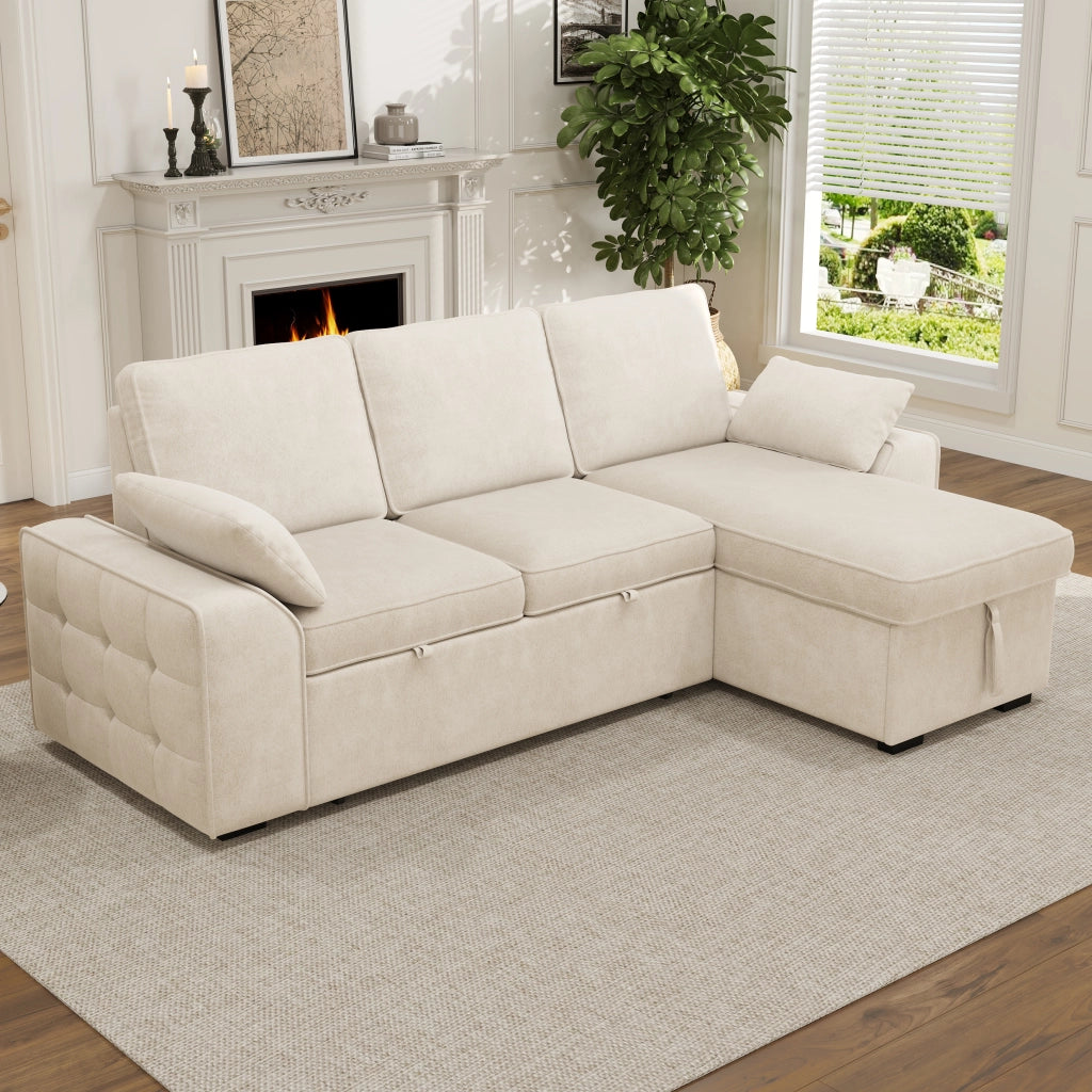 DIVANO ANGOLARE 3 POSTI 237x141x86 cm in Chenille Beige