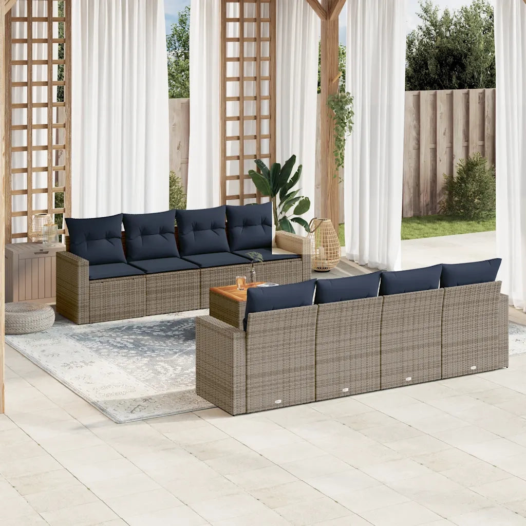 Set Divani da Giardino 9 pz con Cuscini Grigio in Polyrattan 3256376