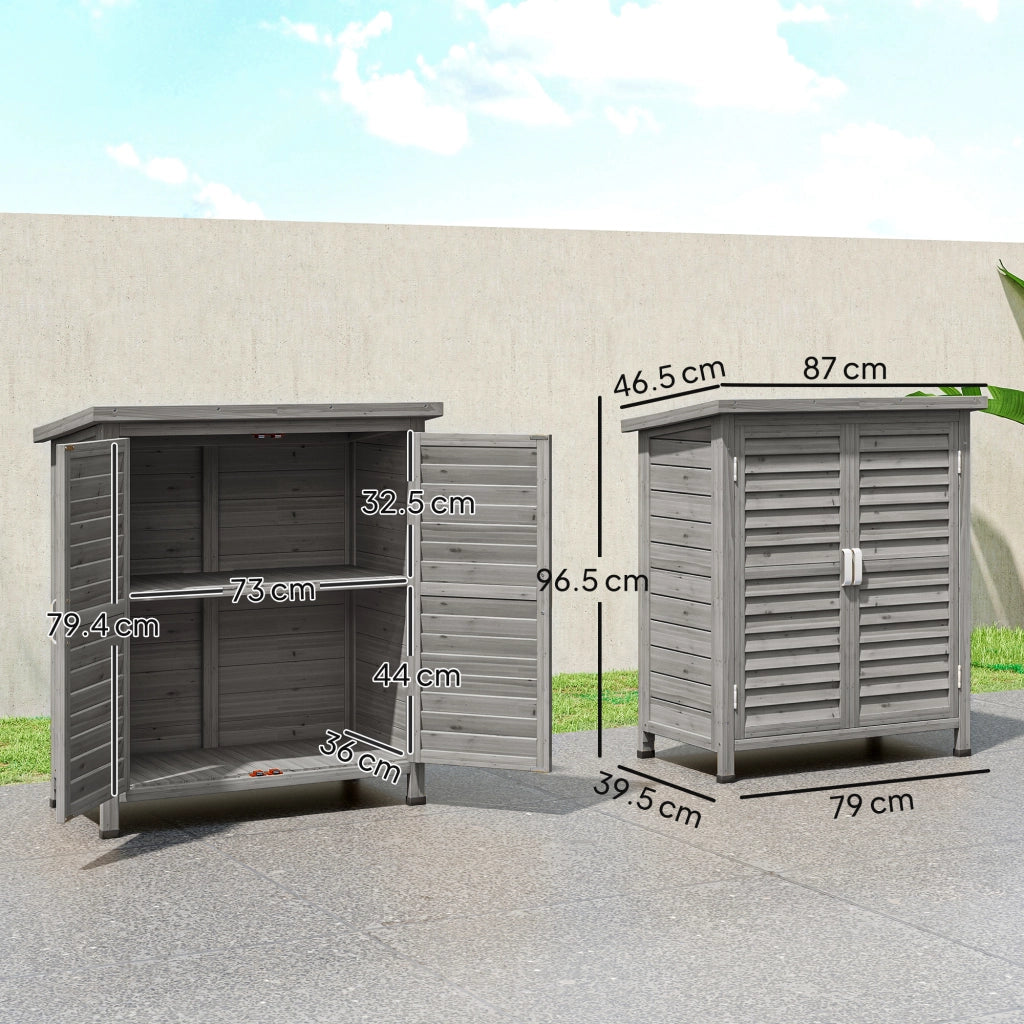 Armadio da Giardino 87x46,5x96,5 cm con Porte a Persiana e 2 Ripiani in Legno di Abete Grigio