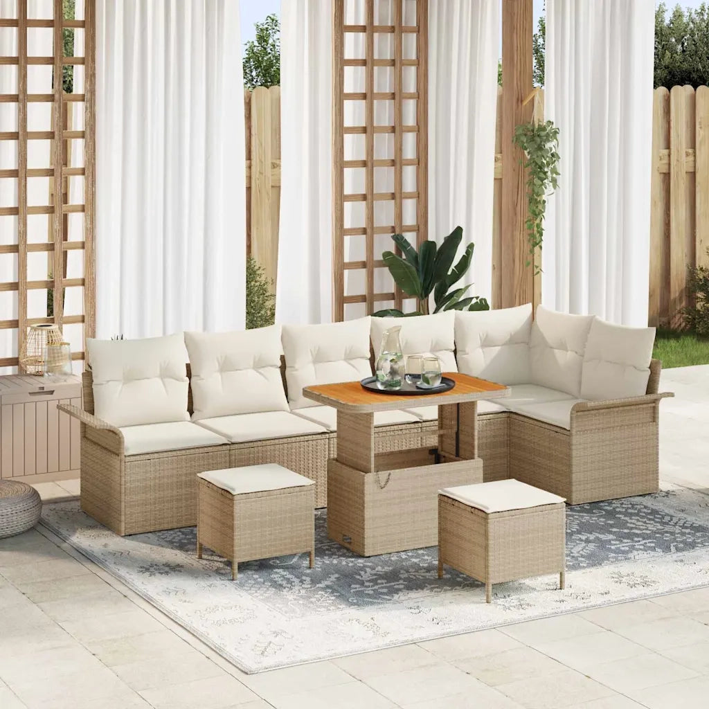 Set Divano da Giardino con cuscino 9 pcs Beige e Crema 3364106