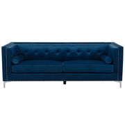 Divano in velluto a 3 posti Glamour blu navy con bottoni sul retro
