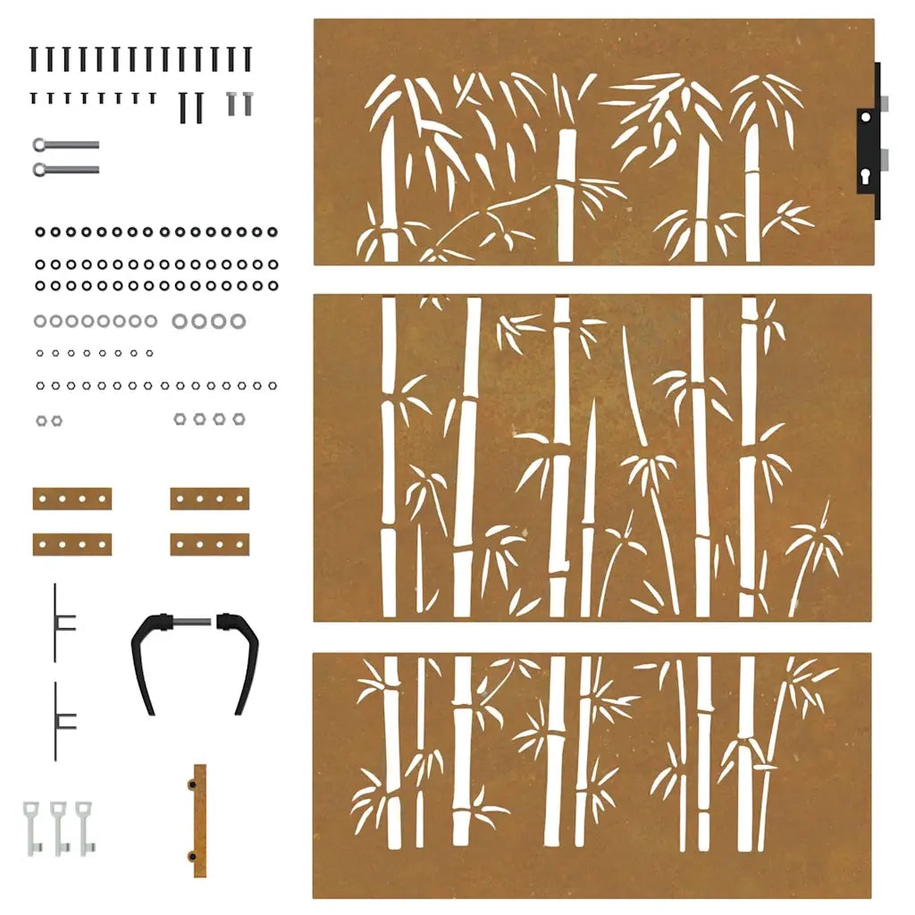 Cancello da giardino 85x150 cm in acciaio Corten e bambù 153235