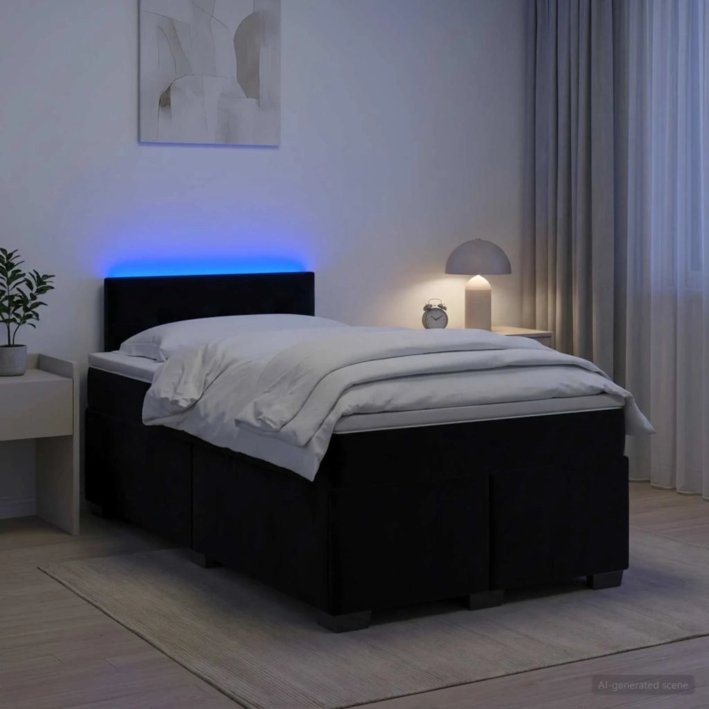 Letto con Box Spring, Materasso e LED Nero 120 x 190 cm Velluto 3452140