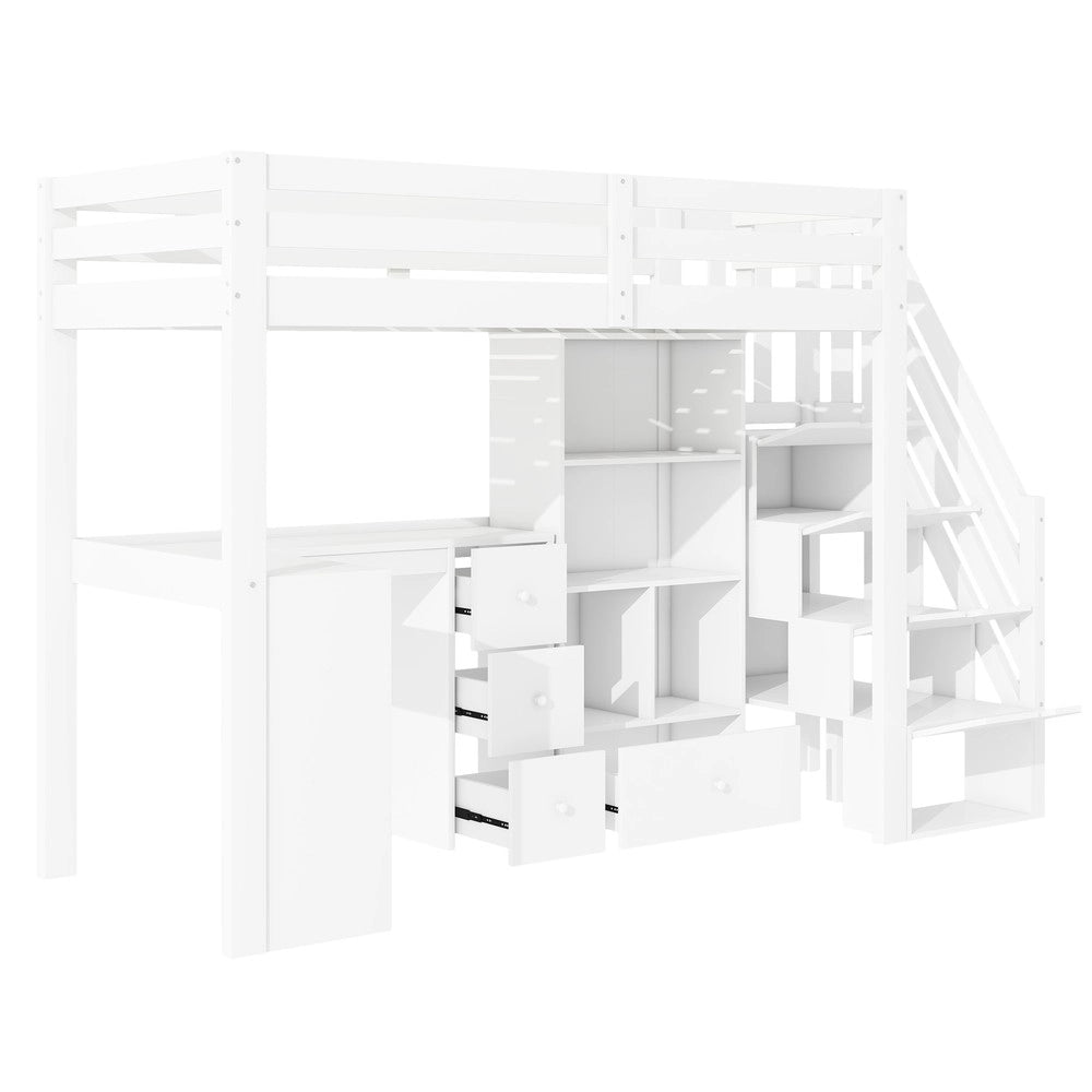 Letto a Soppalco con Scrivania e Cassetti ¨C MINIMAL ¨C Bianco 90x200