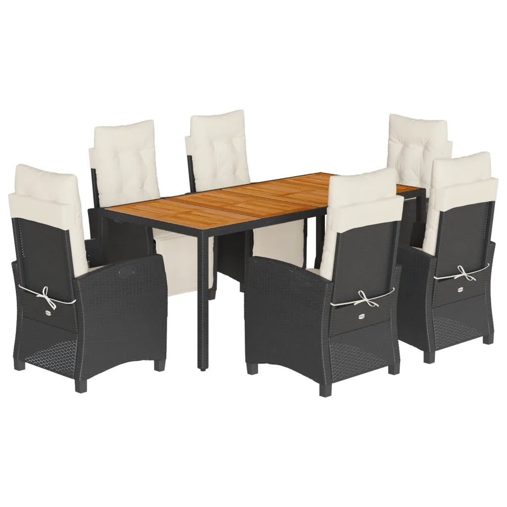 Set da Pranzo da Giardino 7 pz Nero con Cuscini in Polyrattan 3212904