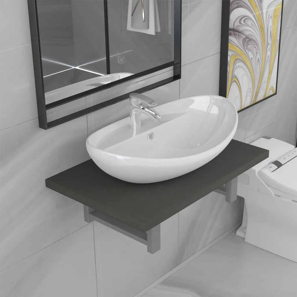 Set Mobili da Bagno | Armadio da bagno 2 pz Ceramica Grigio