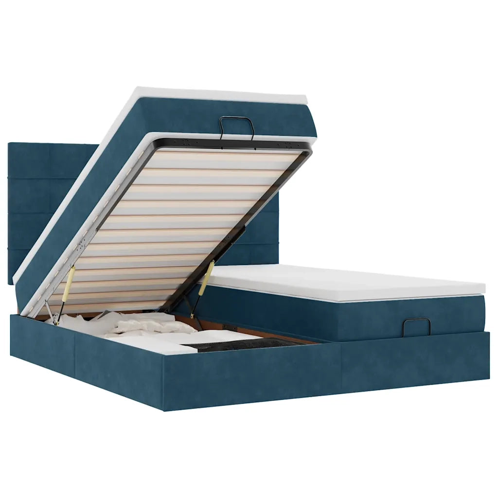 Pouf Letto con Materassi e LED Blu Scuro 200x200cm Velluto 3314631