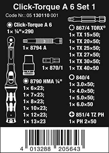 Wera 05130110001 Chiave Dinamometrica Meccanica 1-4'' 2,5 - 25 Nm Acciaio con Custodia Inclusa colore Nero Verde