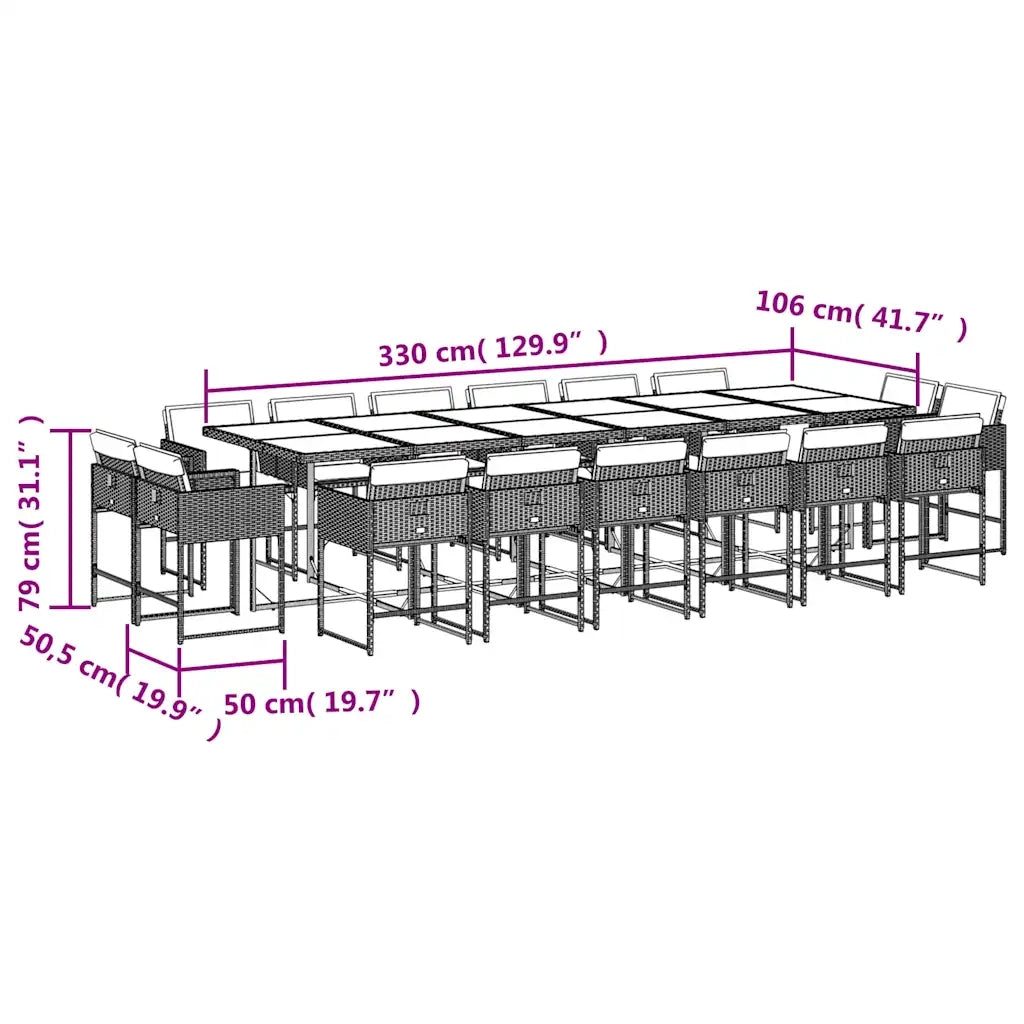 Set da Pranzo da Giardino 17 pz con Cuscini Marrone Polyrattan 3211425