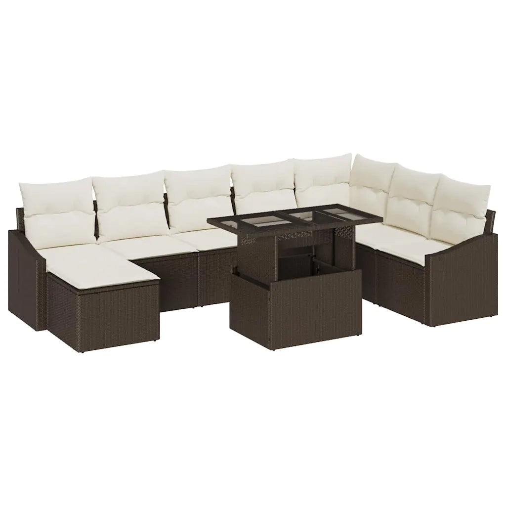 Set Divano da Giardino con cuscino 9 pcs Marrone e Crema 3357791
