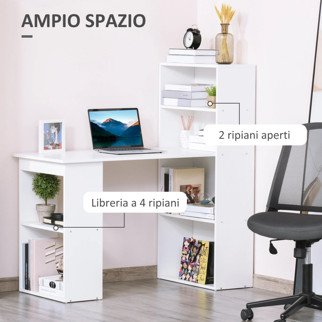 Scrivania Computer con Libreria ¨C Minimal ¨C Bianco 120x55x120 cm