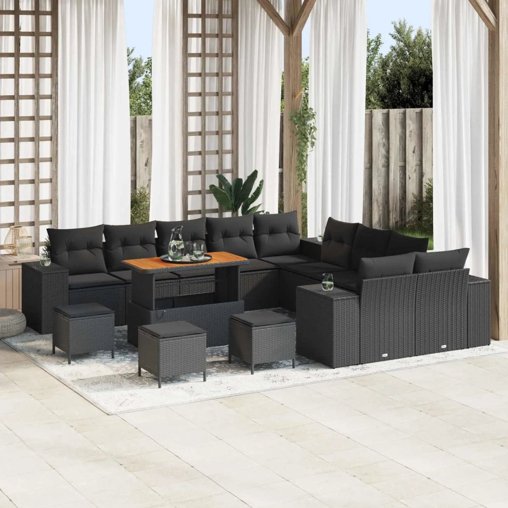 Set Divano da Giardino con cuscino 14 pcs Nero polyrattan 3362069