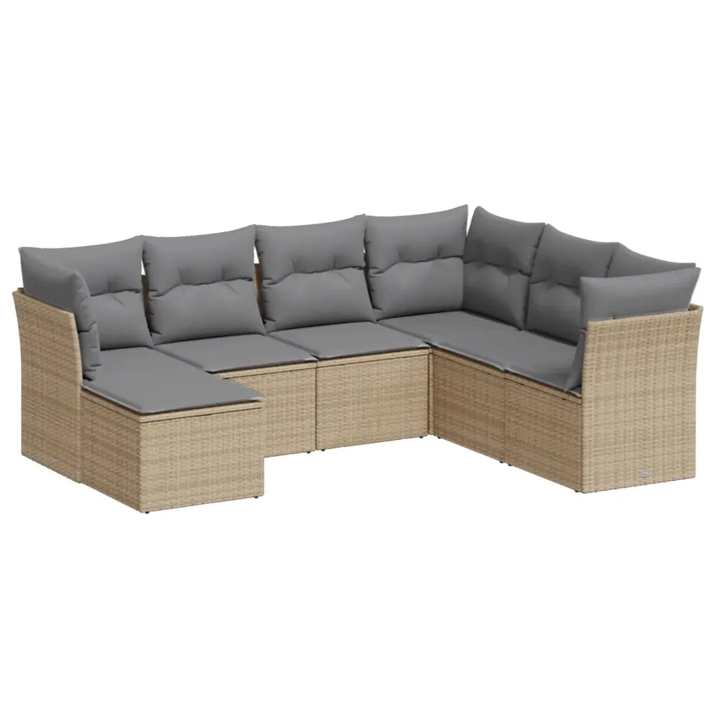 Set Divani da Giardino 7 pz con Cuscini Beige in Polyrattan 3249828