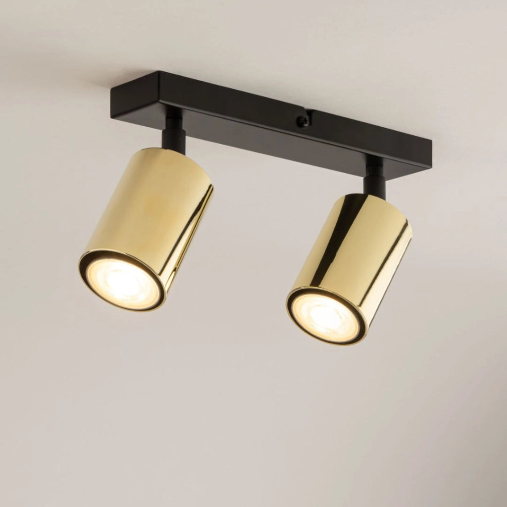 Plafoniera moderna nero/ottone 2 spot GU10 Zoom Sigma