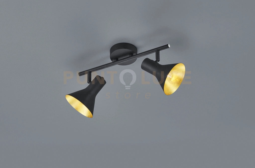 NINA BARRA 2 SPOTS ATTACCO E14 DIFFUSORI METALLO NERO + ORO 33CM