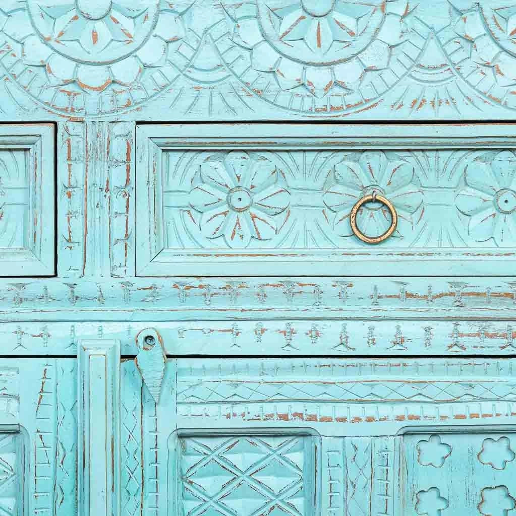 Credenza in legno invecchiato blu 101x41x101h cm