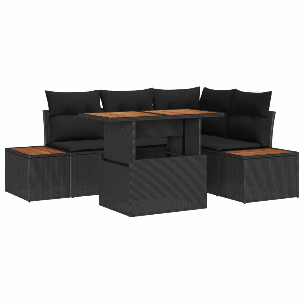 Set da Pranzo per Giardino con cuscino 5 pcs Nero e Marrone