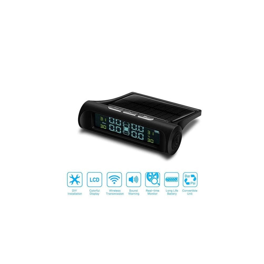 Trade Shop - Misuratore Di Pressione Ruote Auto Digitale Solare Wireless Tpms 4 Sensori -