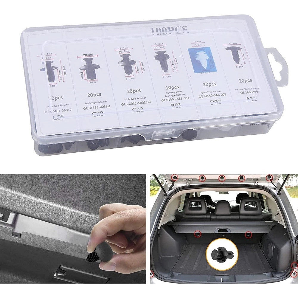 Trade Shop - Kit 100pz Rivetti In Plastica Clip Viti Per Interni Auto Pannello Paraurti Porta -
