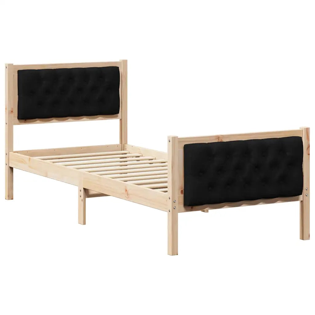 Struttura del letto con testiera Nero 75 x 190 cm Pino massello 878441