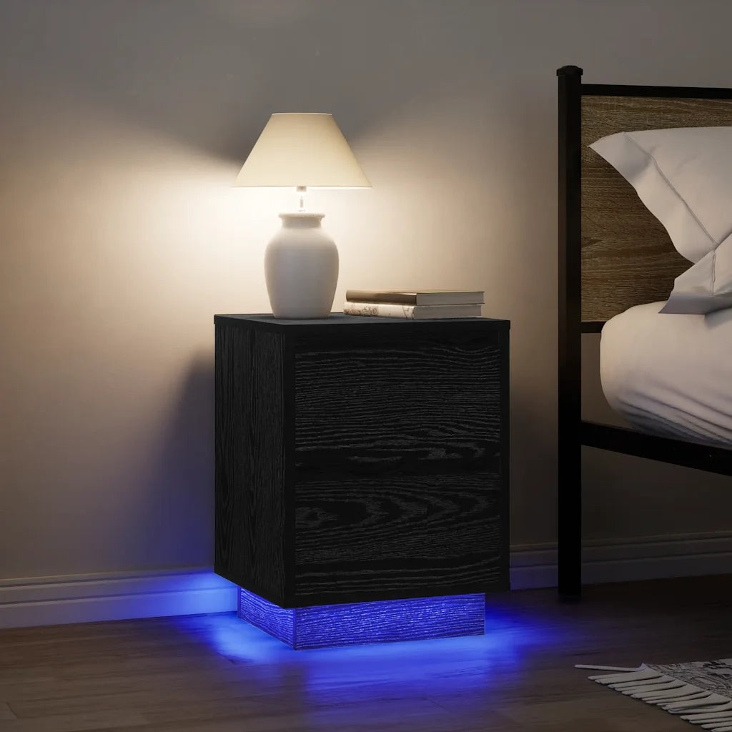 Comodini con Luci LED 2 pz Nero 38x34x50 cm 861286