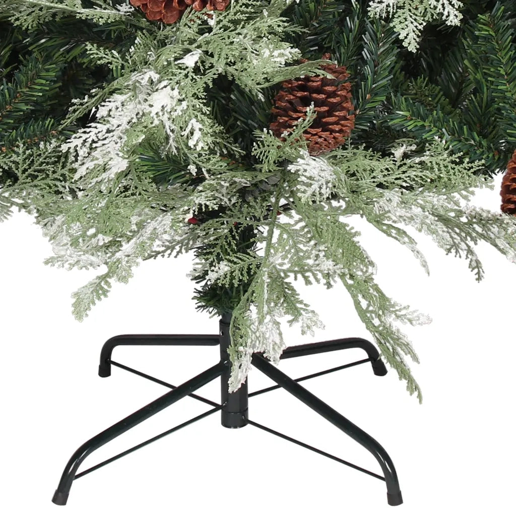 Albero di Natale con Luci e Pigne Verde e Bianco 225cm PVC e PE 3094566