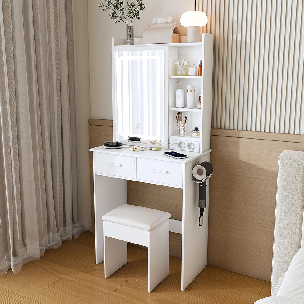 Toeletta bianca - Xylo - LED regolabile, vano nascosto, L60xH136xP36 cm