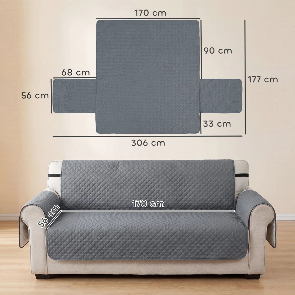 Copridivano 3 Posti Impermeabile Antiscivolo con Tasche ¨C Minimal ¨C Grigio