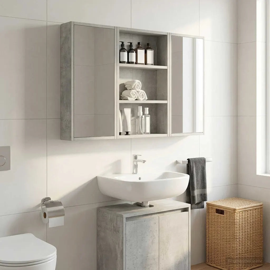 Armadio da Bagno | Mobile da Bagno a muro Grigio Cemento 40 x 10 x 60,5 cm