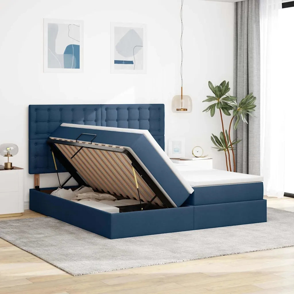 Letto con luci a strisce a LED Blu 180 x 200 cm Tessuto
