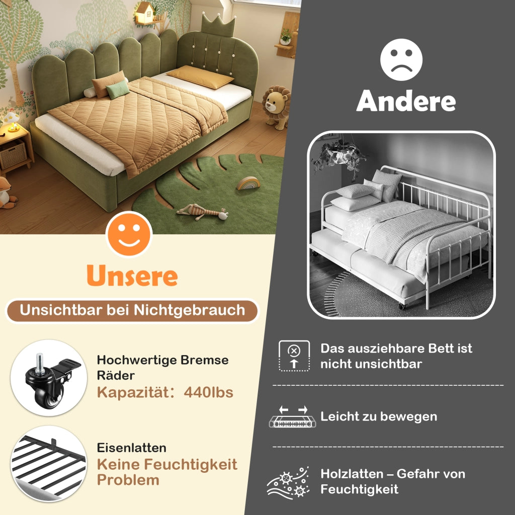 Letto sofa con letto estraibile velluto verde 90x200 cm