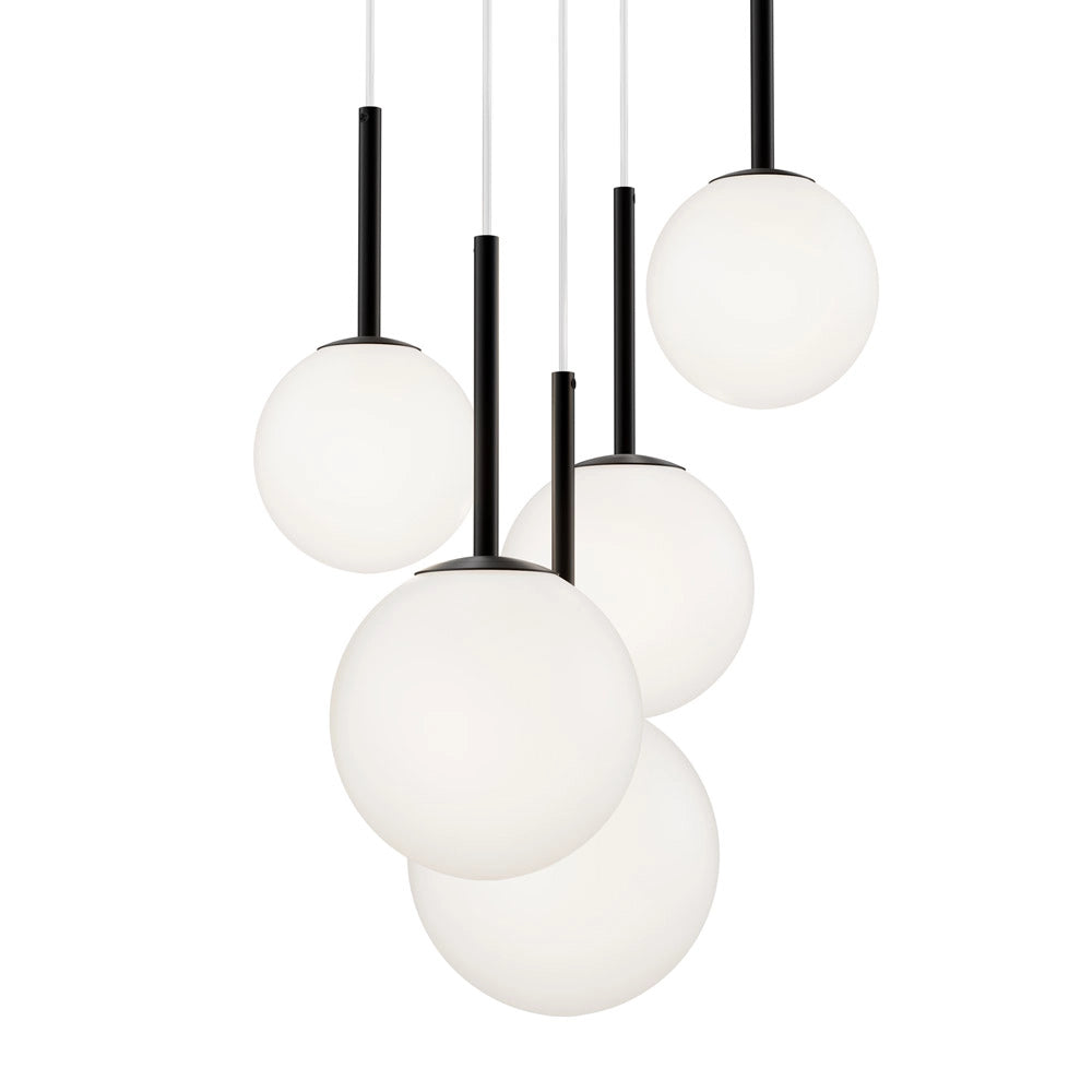 Maytoni Lampadario Minimal Basic Form 5 luci E14 nero metallo diffusore vetro bianco