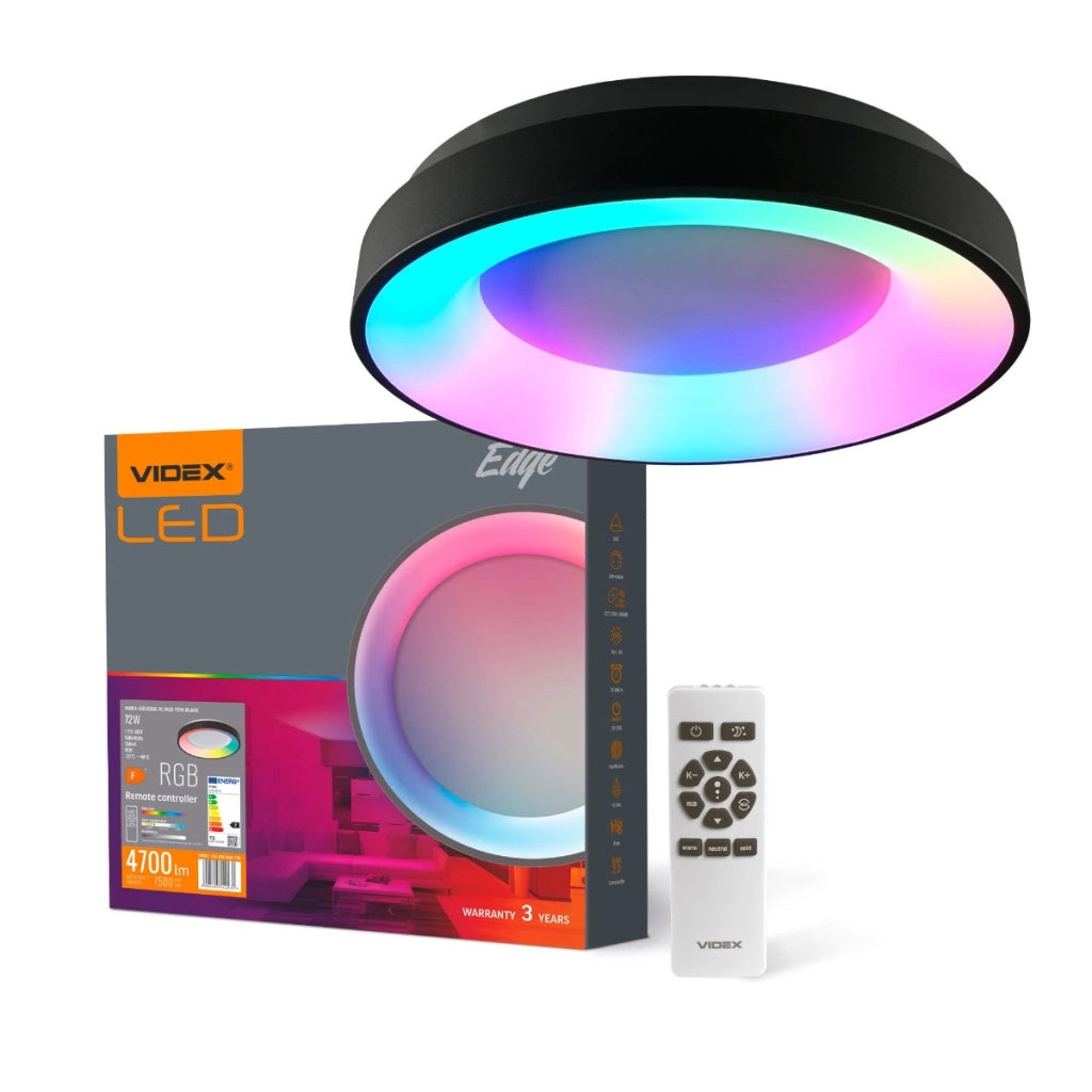 Plafoniera LED Videx Edge nera 45cm 72W RGB CCT