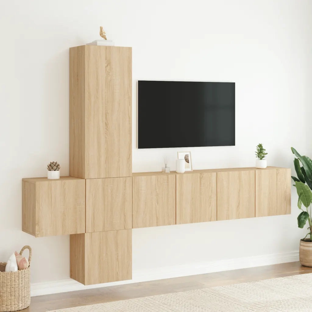 Mobili TV a Muro 5pz | Armadietto TV | Mobile Porta TV Rovere Sonoma in Legno Multistrato