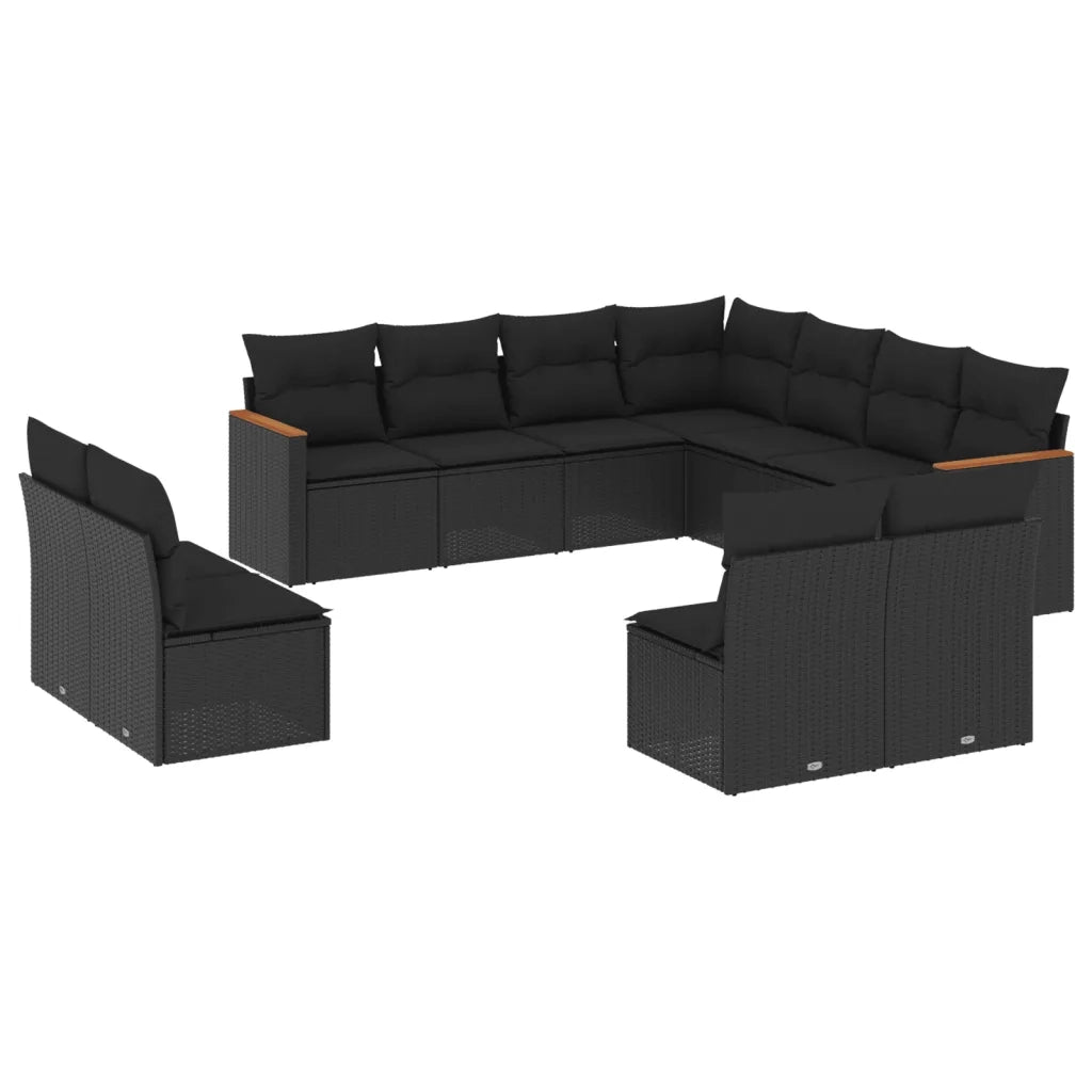 Set Divani da Giardino 11 pz con Cuscini in Polyrattan Nero 3226083