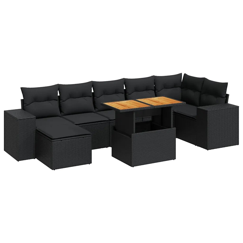 Set Divani da Giardino con Cuscini 8 pz Nero in Polyrattan 3327401