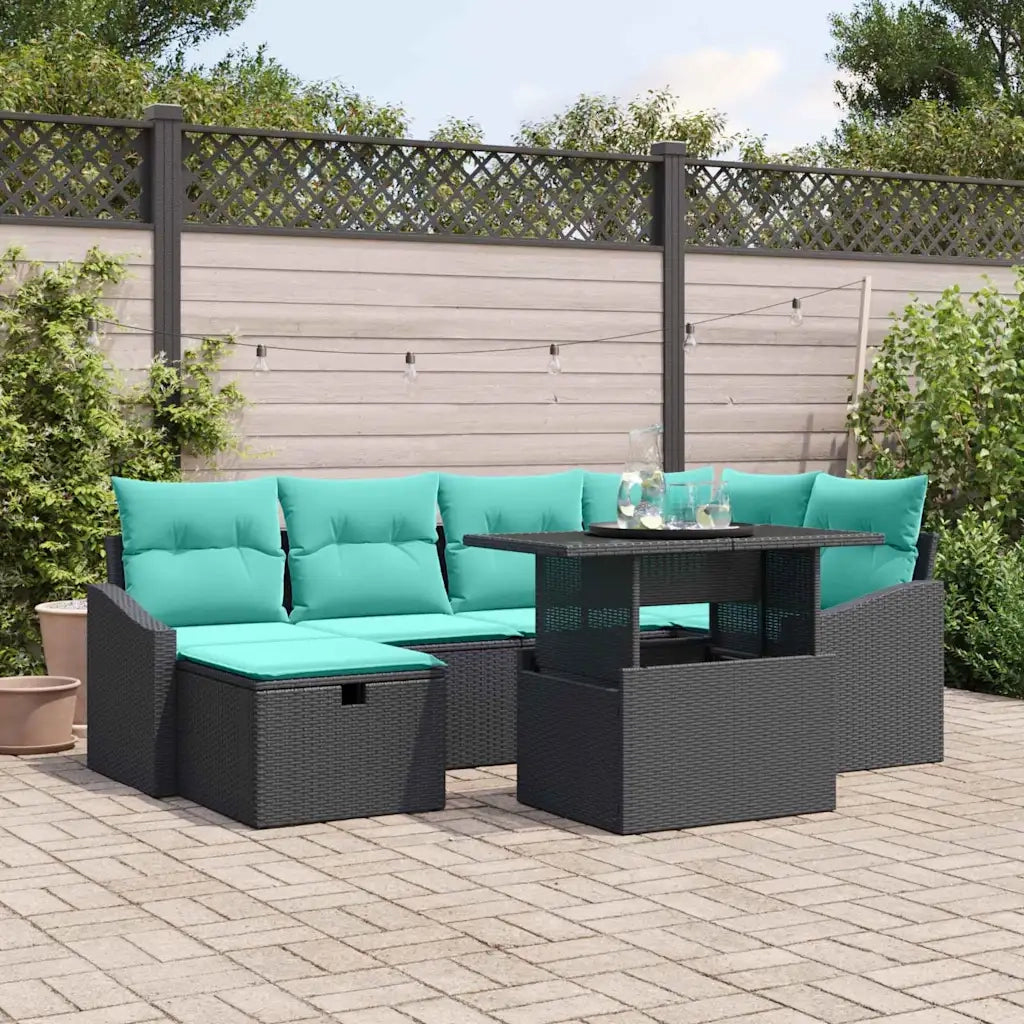 Set Divano da Giardino con cuscino 7 pcs Nero Poly Rattan 3359843
