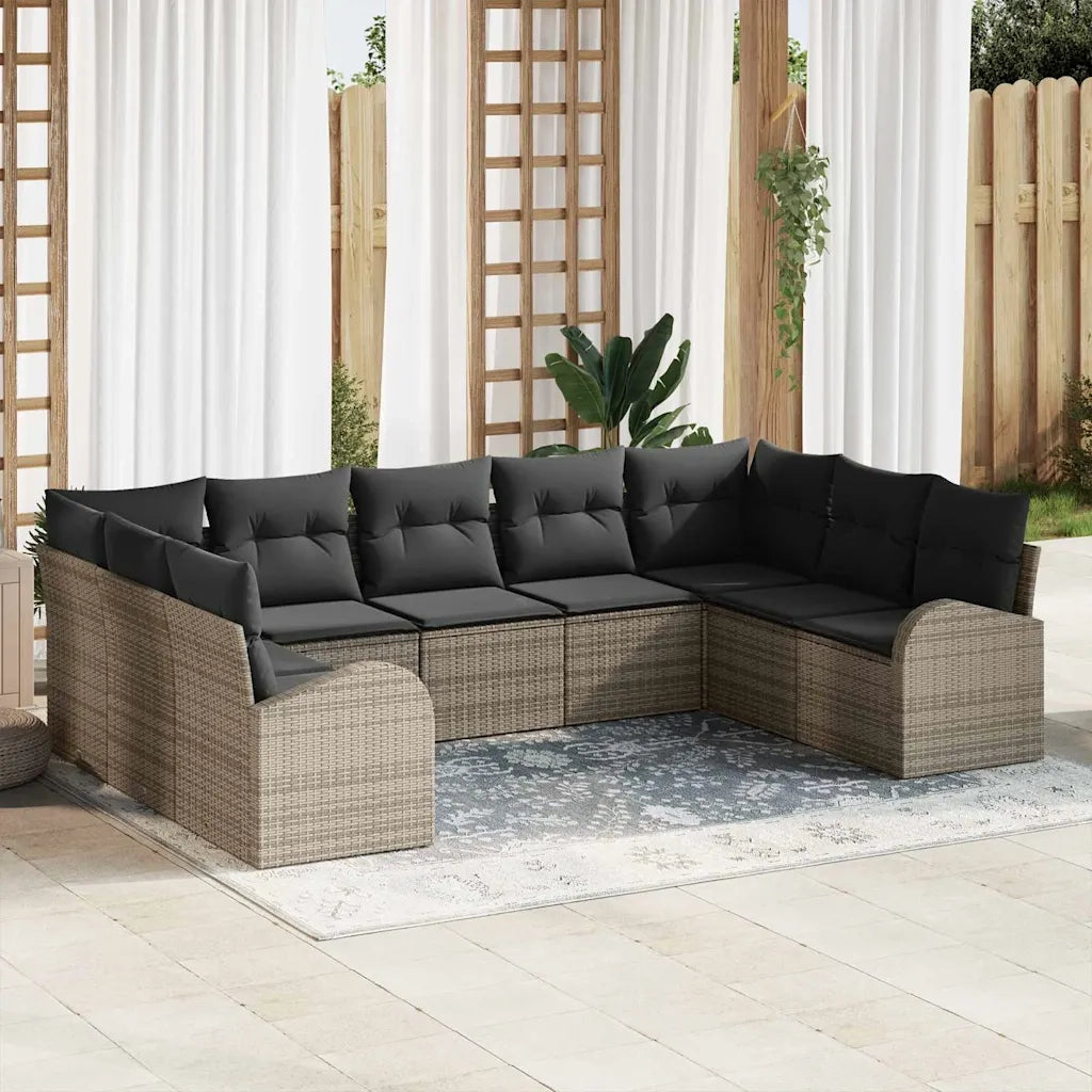 Set Divano da Giardino con cuscino 9 pcs Grigio polyrattan 3354868