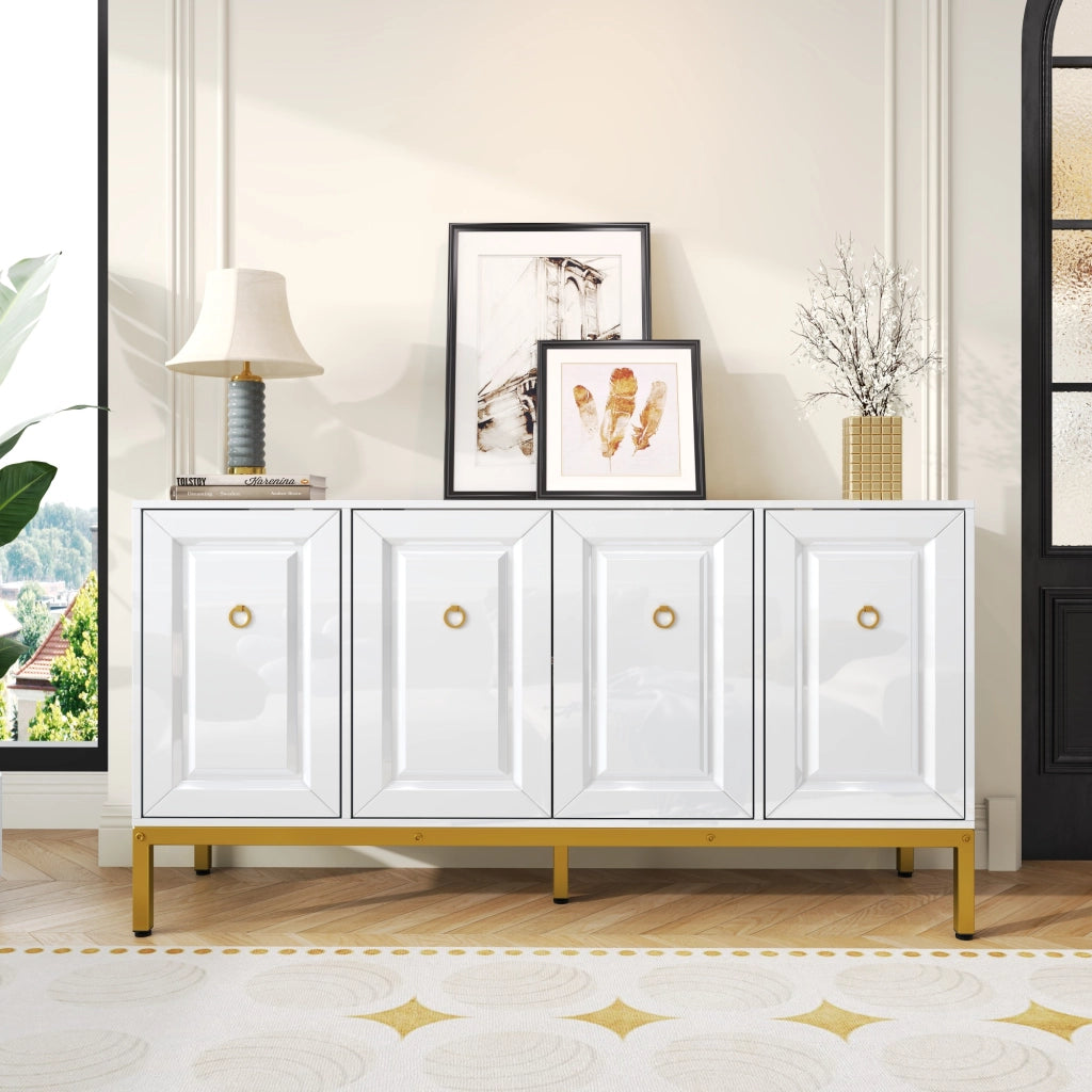 Credenza lucida - Zephmum - 140¡Á80¡Á40cm - Maniglie e gambe dorate