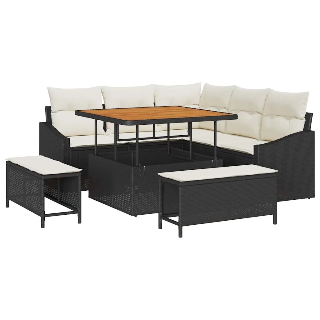 Set Divano da Giardino con cuscino 8 pcs Nero polyrattan 3362645