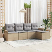 Divano da esterno con cuscino 5 pcs Beige polyrattan