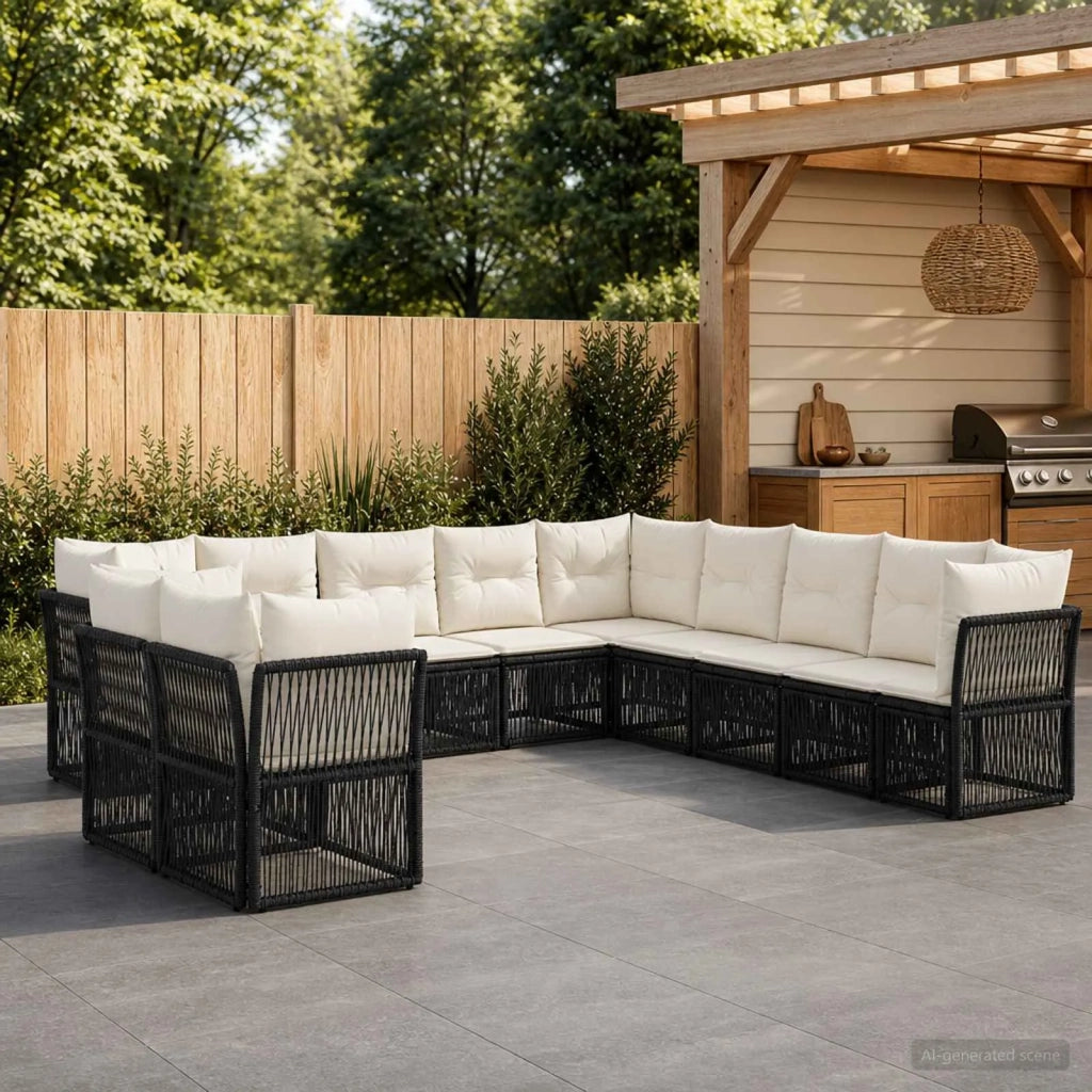 Set Divano da Giardino 11 pz Nero polyrattan 3434275