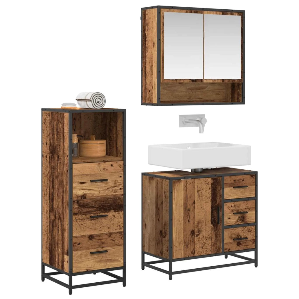 Set di mobili per il bagno con cassetto 3 pcs Legno vecchio