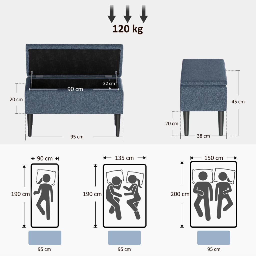 Divano con cassetti ¨C zephmum ¨C blu 95x38x45 cm
